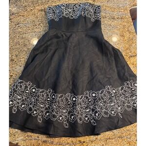 Ann Taylor LOFT Petites 100% Linen Strapless Dress Floral Embroidered‎ Party 4P